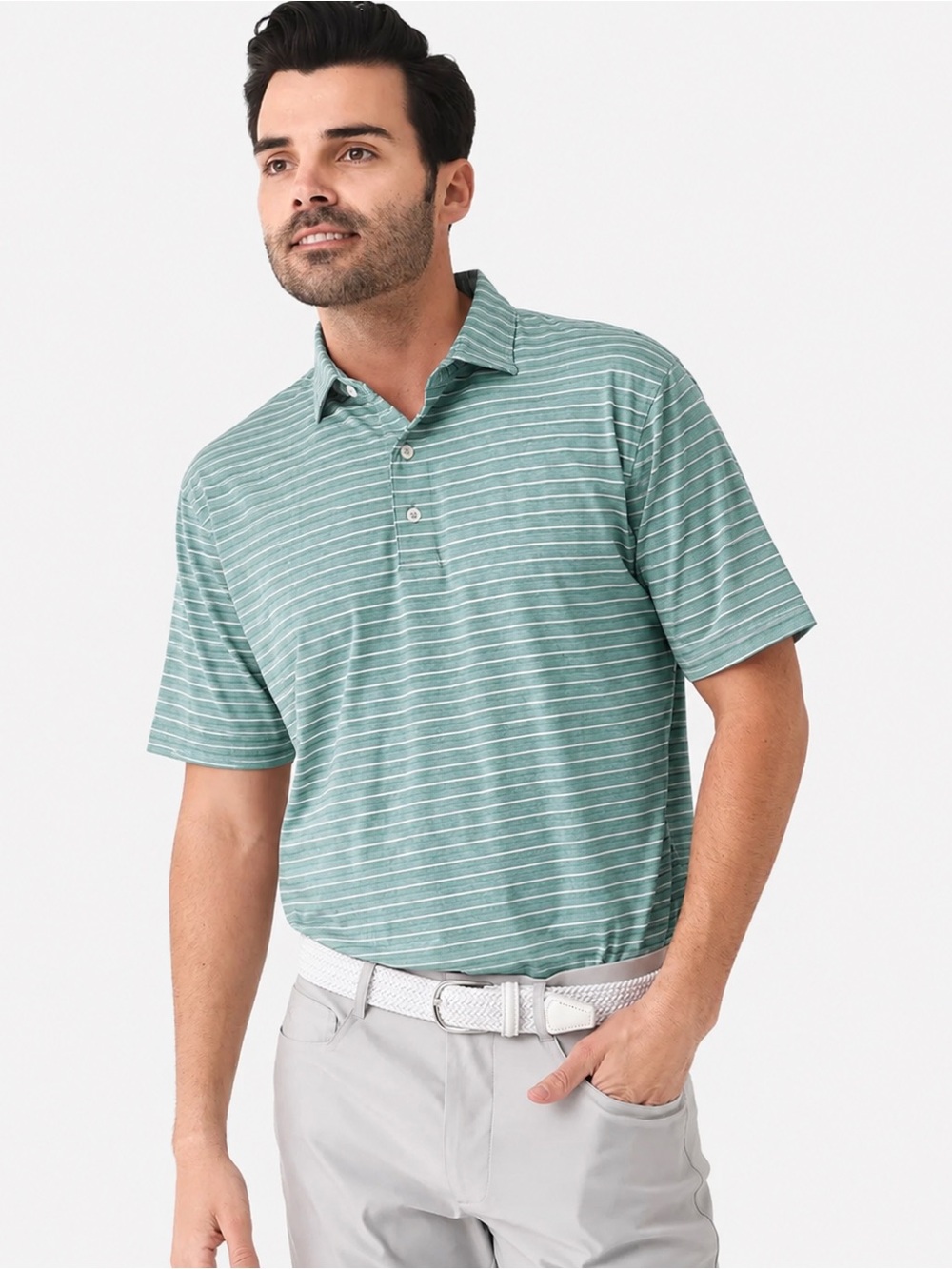 Johnnie-O Newton Performance Golf Polo – Men’s Medium – Iguana Green Stripe